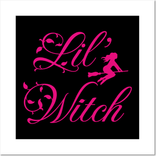 Lil' witch; little witch; girl; Halloween; trick or treater; cute; hot pink; black; witches; broom; magic; Posters and Art